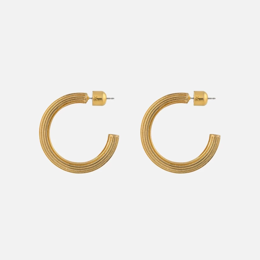 Christina Caruso Gold Plated Ribbed Hoop Earrings for Women