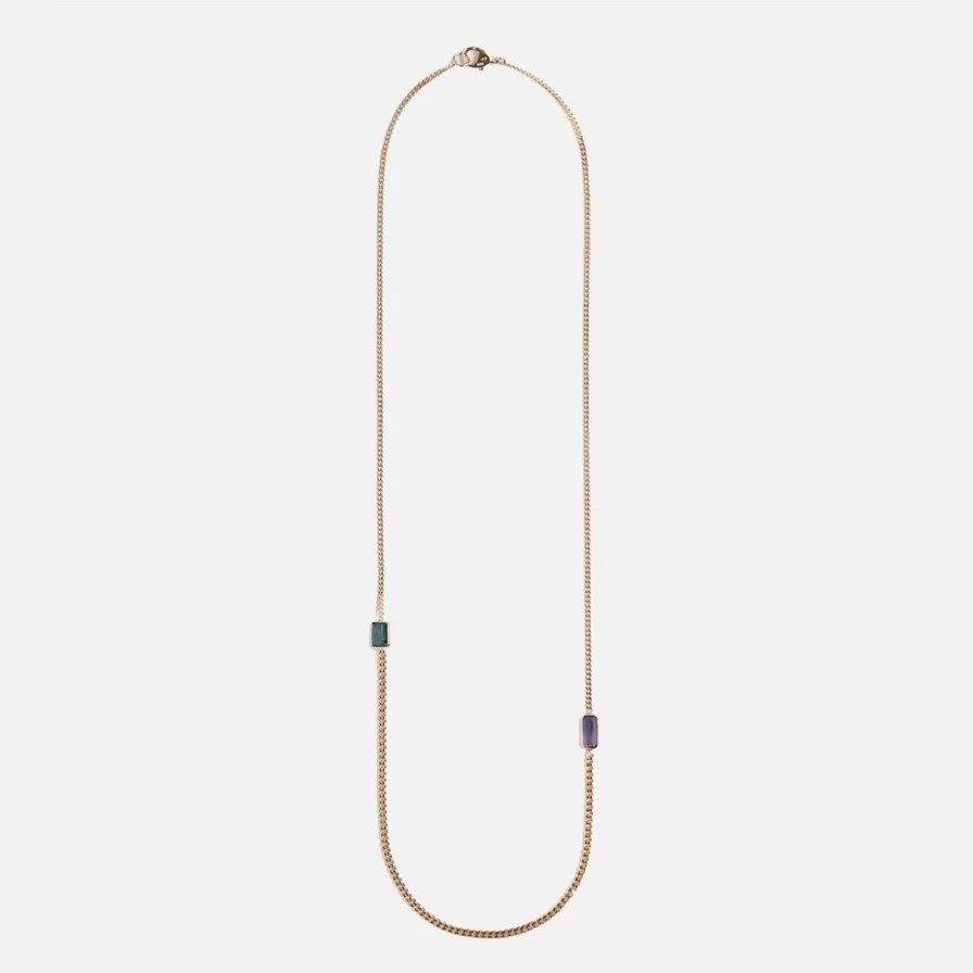 Objet-a Curb Chain Necklace with Tourmaline & Sapphire Gemstones | Elegant Jewelry for Women