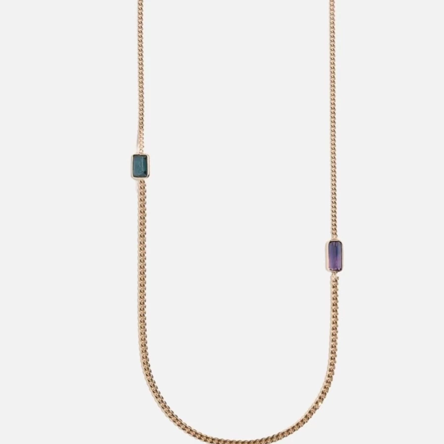 Objet-a Curb Chain Necklace with Tourmaline & Sapphire Gemstones | Elegant Jewelry for Women