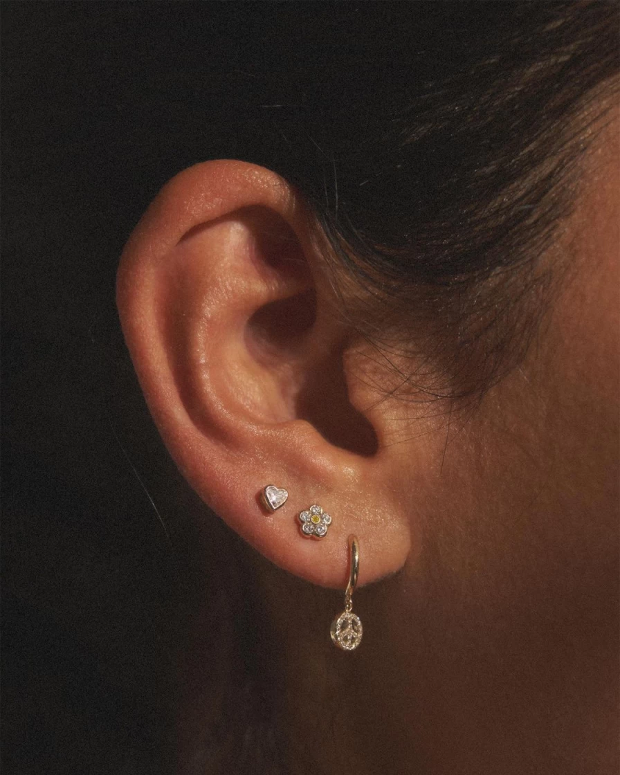 Pamela Love Bezel Heart Stud Earrings - 14K Gold Minimalist Hoop Earrings with Diamond Accent