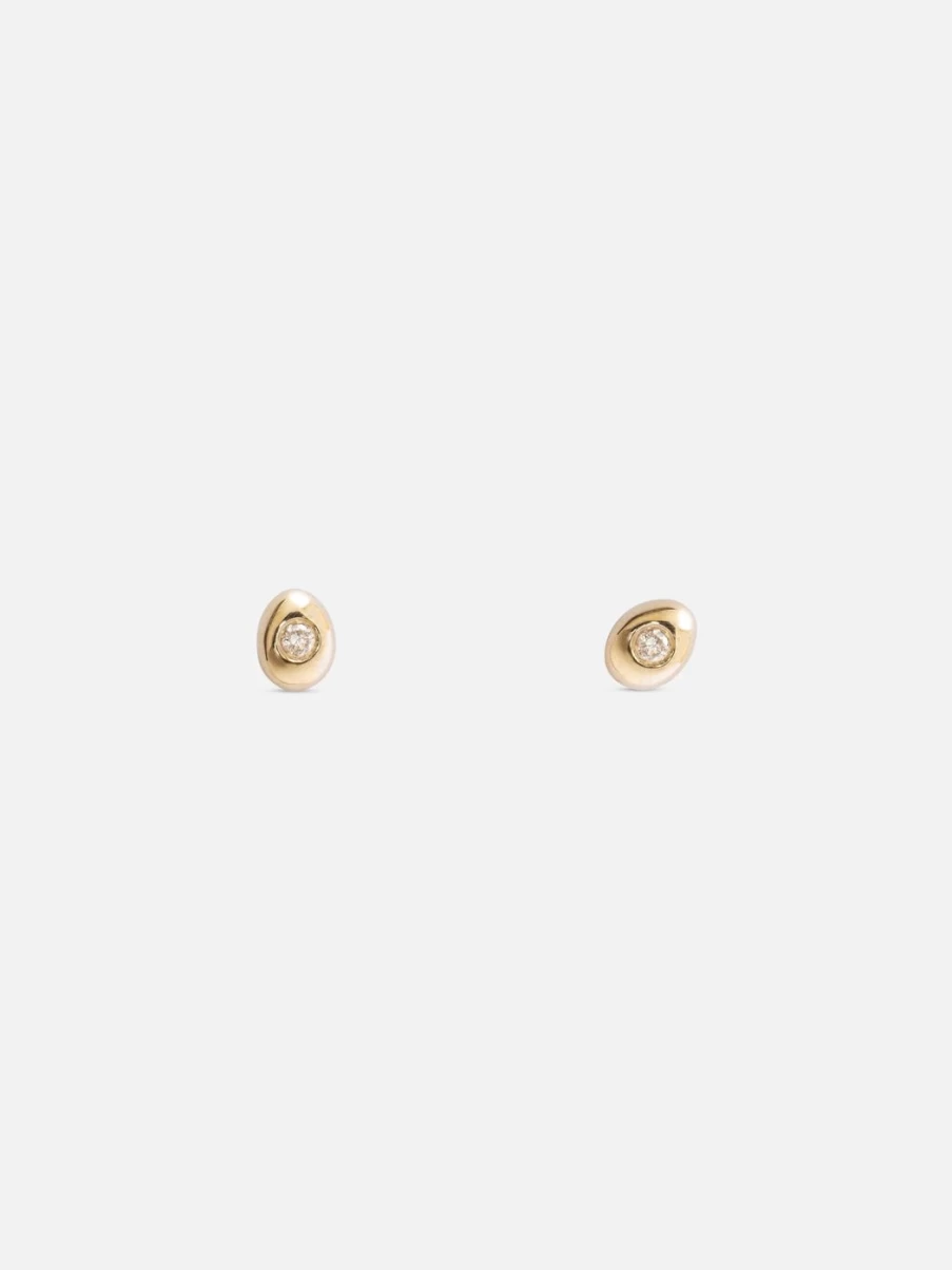 M. Hisae White Diamond Petite Pebble Stud Earrings - Elegant Small Stone Studs