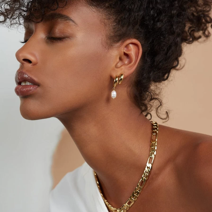 Lady Grey Gold Pearl Stack Hoops - Elegant Layered Hoop Earrings for Women