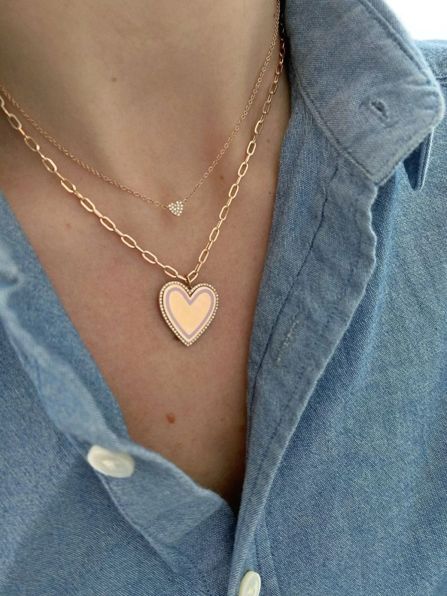 EF Collection Baby Diamond Heart Necklace in Yellow Gold for Kids