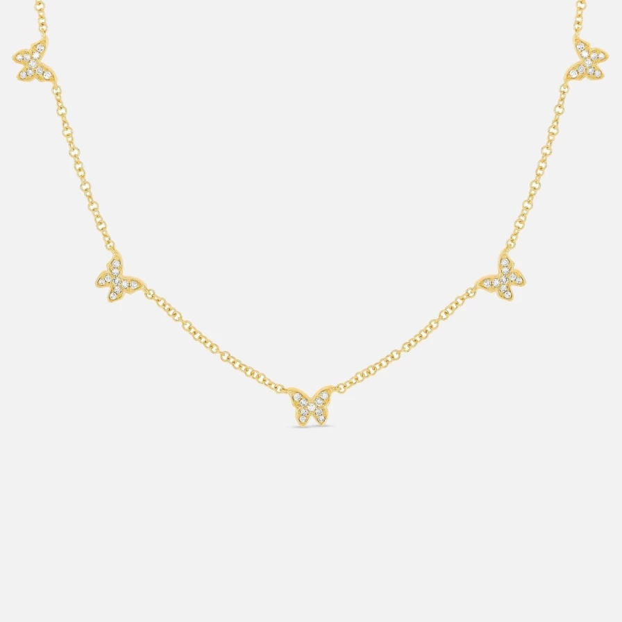 EF Collection 5 Diamond Butterfly Pendant Necklace - 18K Gold Elegant Jewelry for Women