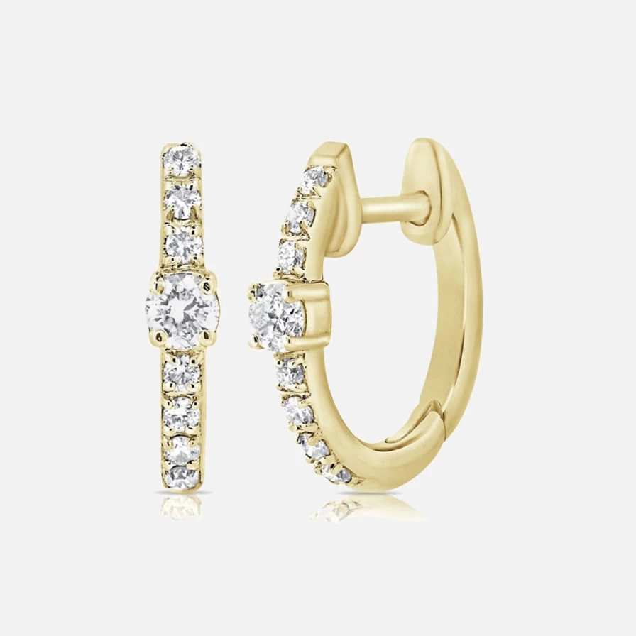 Lionheart Diamond Huggie Hoop Earrings - 14K Gold Minimalist Studs for Women