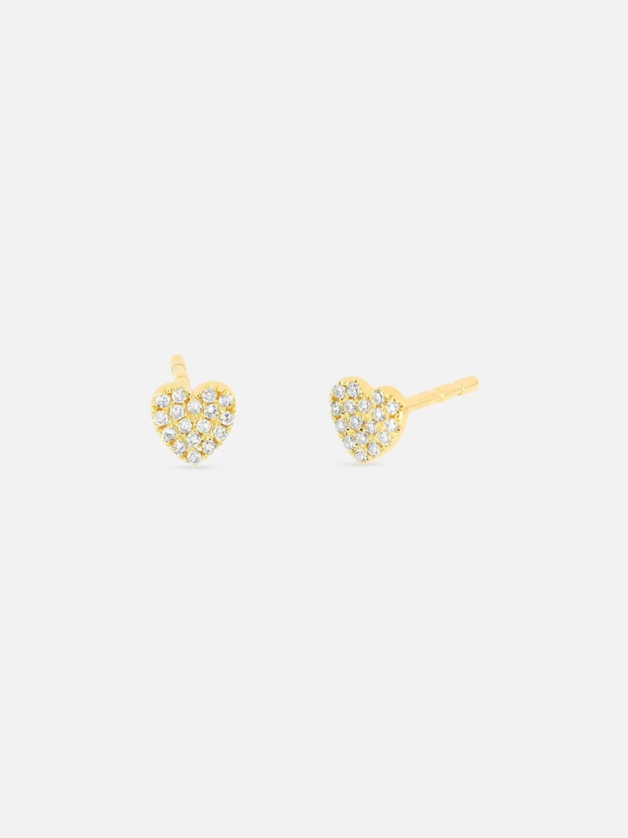 EF Collection Baby Diamond Heart Stud Earrings for Girls - 14K Gold Tiny Heart Earrings with Real Diamonds
