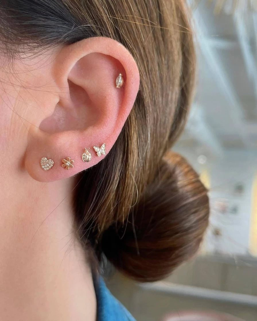 EF Collection Baby Diamond Heart Stud Earrings for Girls - 14K Gold Tiny Heart Earrings with Real Diamonds