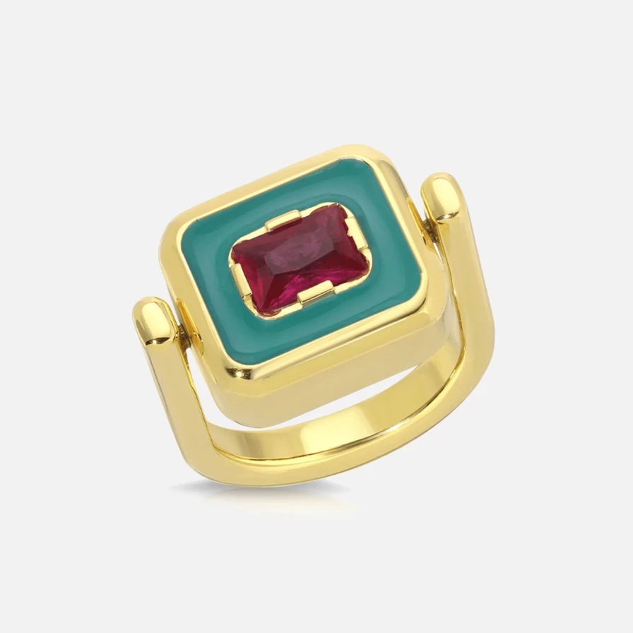 Monbouquette Reversible Snapback Pinky Ring - Fuchsia & Gold Two-Tone Adjustable Unisex Fashion Ring