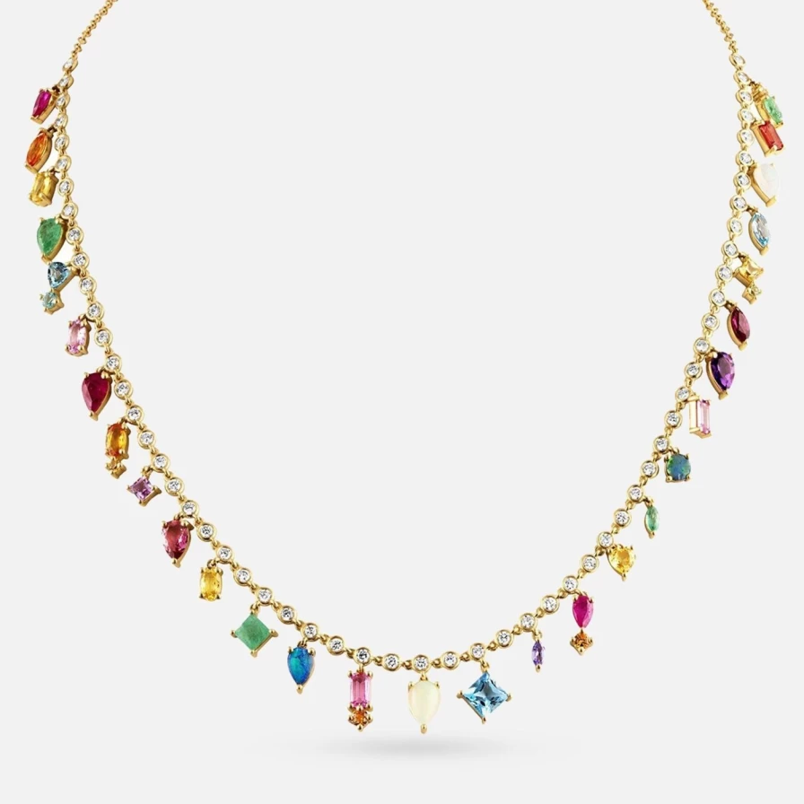 Eden Presley Rainbow Crystal Collar Necklace – Elegant Colorful Statement Jewelry for Women