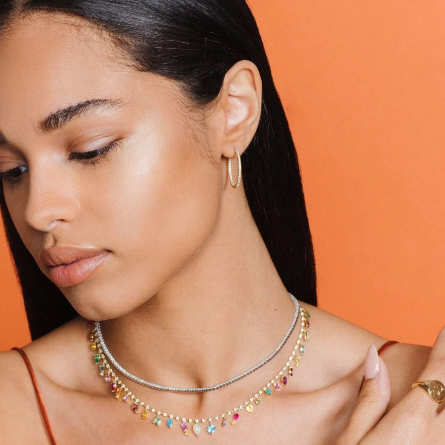 Eden Presley Rainbow Crystal Collar Necklace – Elegant Colorful Statement Jewelry for Women