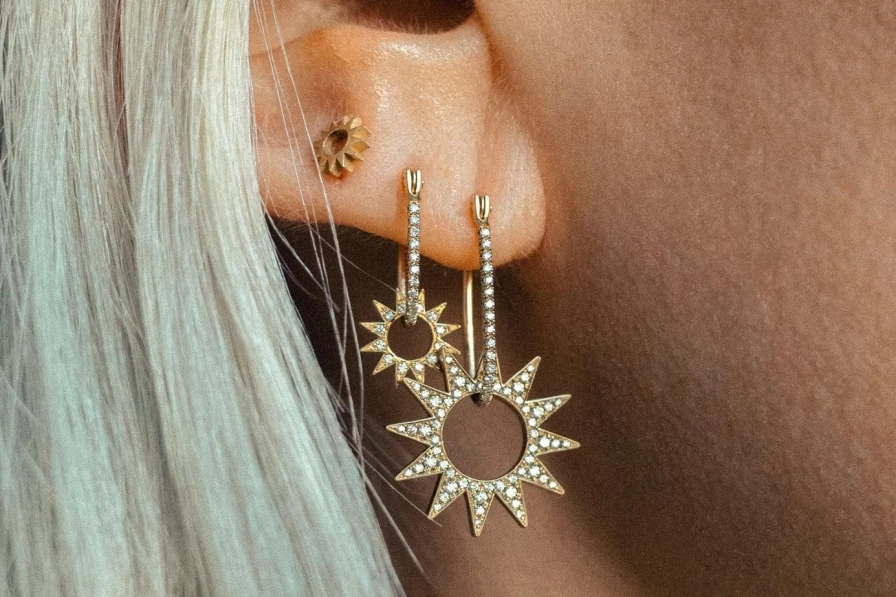 14K Yellow Gold Pave Mini Spur Earrings by EMBLM Fine Jewelry