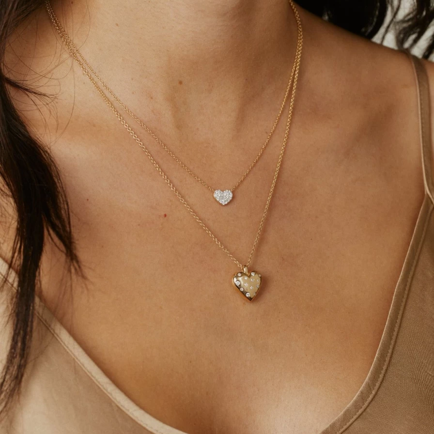 Eriness Diamond Heart Pendant Necklace - Smushed Heart Design