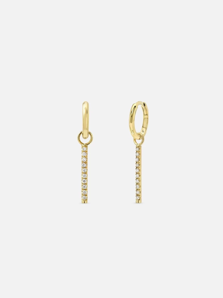 Stacy Nolan 11mm Yellow Gold Half Inch Pave Charm Hoop Earrings