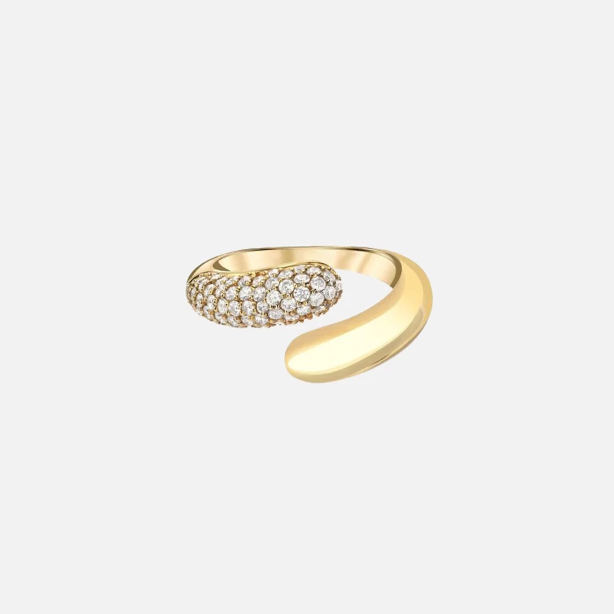 Stacy Nolan Petal Wrap Ring - Half Pave Diamond Band for Women, Elegant Floral Design Gold Jewelry Gift