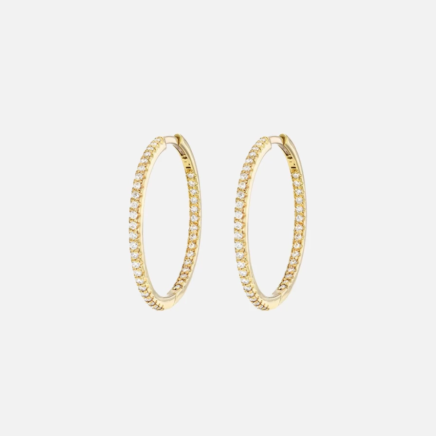 Stacy Nolan 14K Yellow Gold One Inch Diamond Hoop Earrings Inside and Out