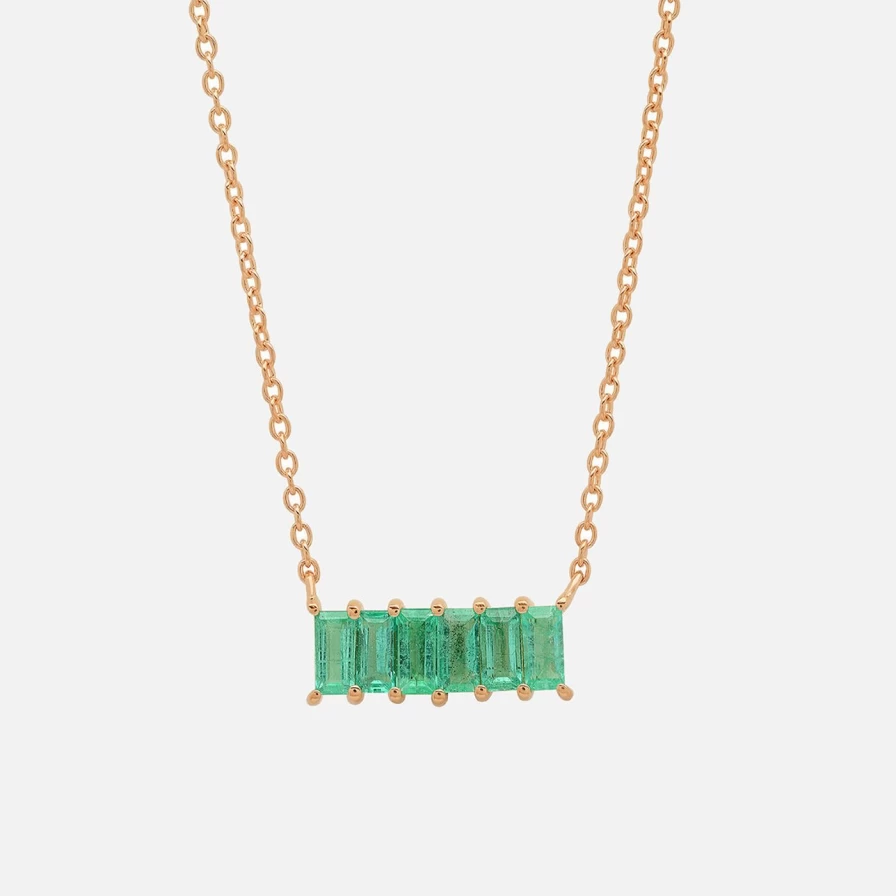 Eriness Emerald Cut Baguette Diamond Necklace - Elegant Green Gemstone Jewelry
