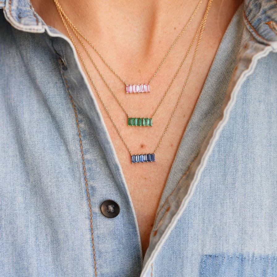 Eriness Emerald Cut Baguette Diamond Necklace - Elegant Green Gemstone Jewelry