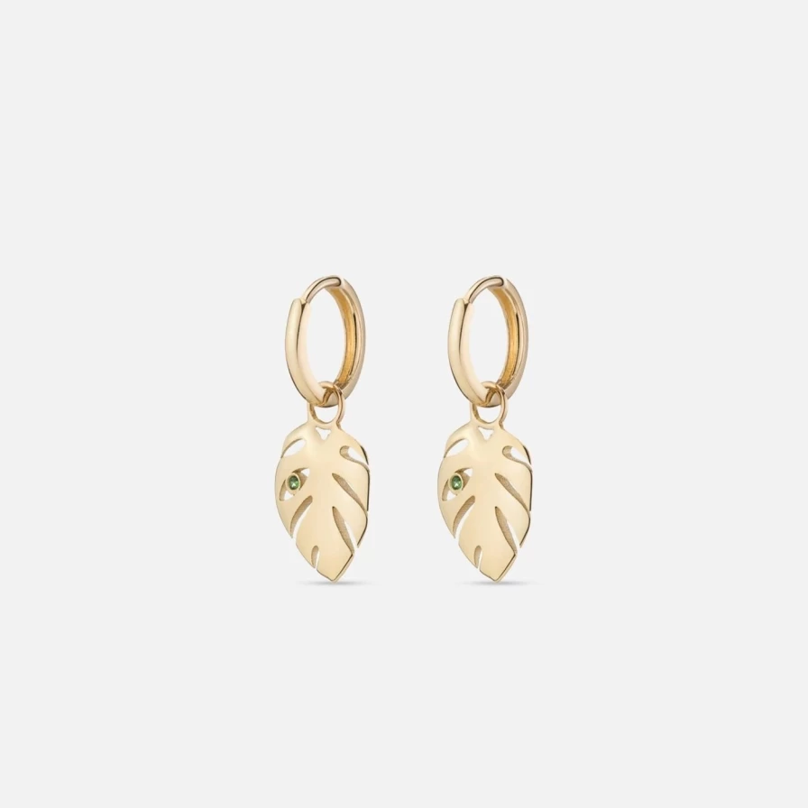 Kimberly Doyle Curious Monstera Leaf Huggie Earrings - Unique Botanical Hoop Earrings for Women