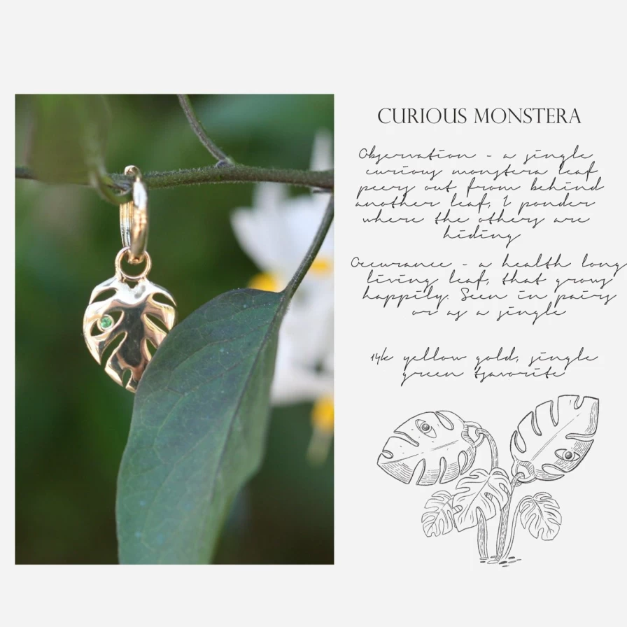 Kimberly Doyle Curious Monstera Leaf Huggie Earrings - Unique Botanical Hoop Earrings for Women