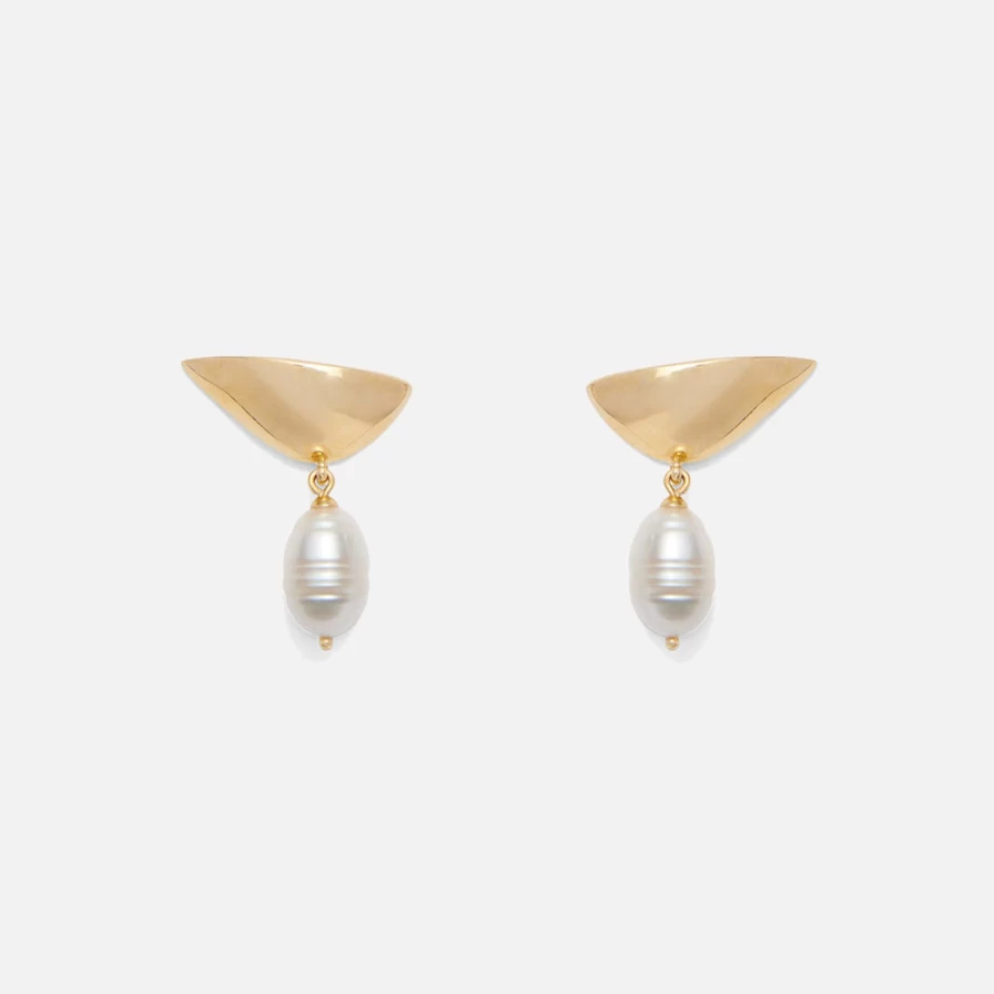 Lady Grey Gold Pearl Stud Earrings - Elegant Lobe Piercing Jewelry
