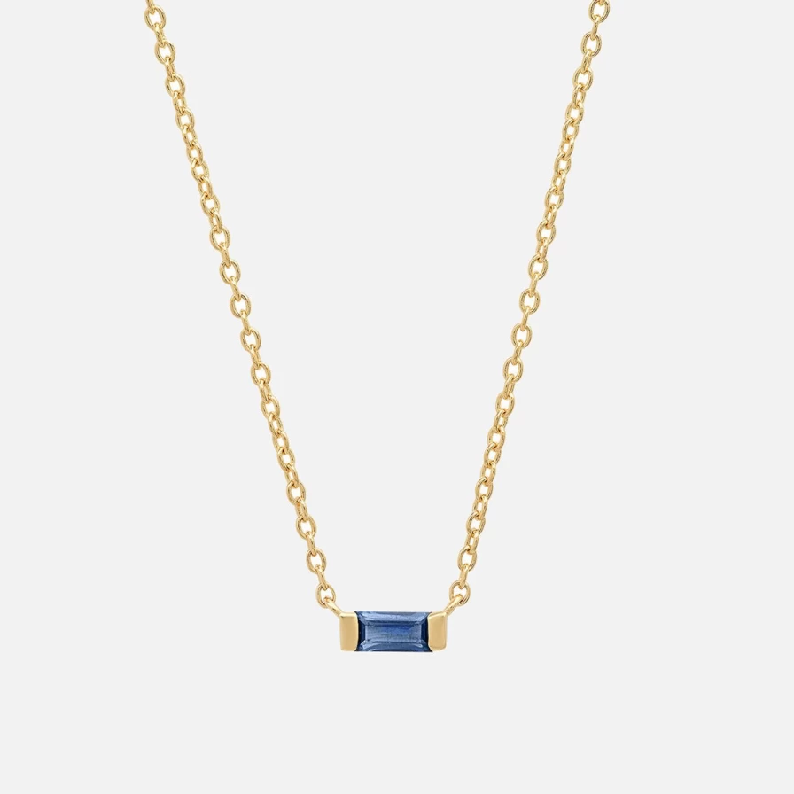 Eriness Blue Sapphire Solitaire Baguette Pendant Necklace - Elegant Fine Jewelry