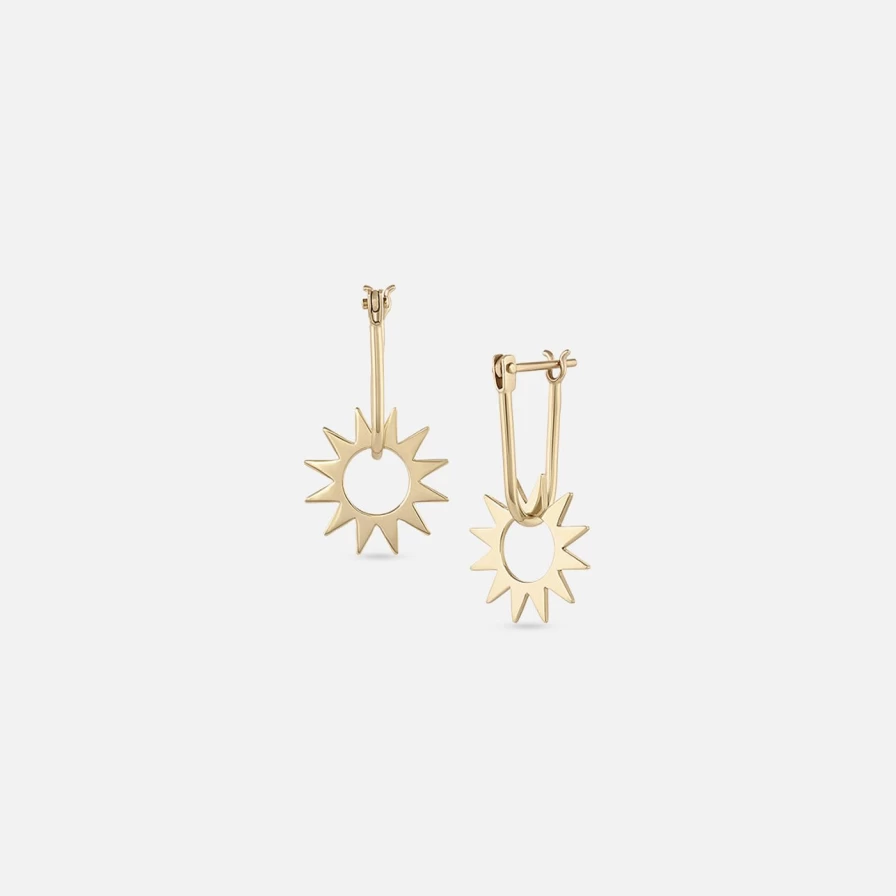 14K Yellow Gold Mini Spur Earrings by EMBLM Fine Jewelry - Dainty Western Hoop Studs