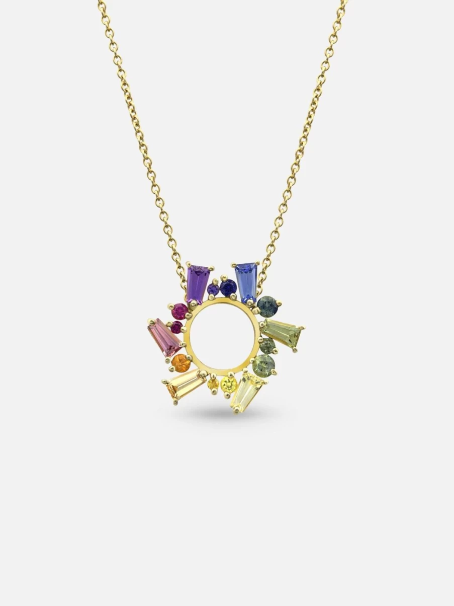 Meredith Young Rainbow Sapphire Open Circle Pendant Necklace for Women