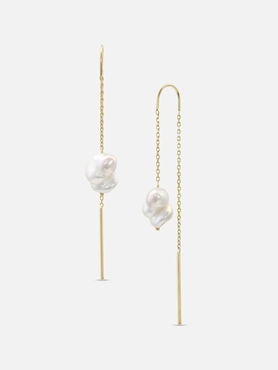 White Space Baby Baroque Threader Earrings - Delicate Gold Hoop Earrings for Infants