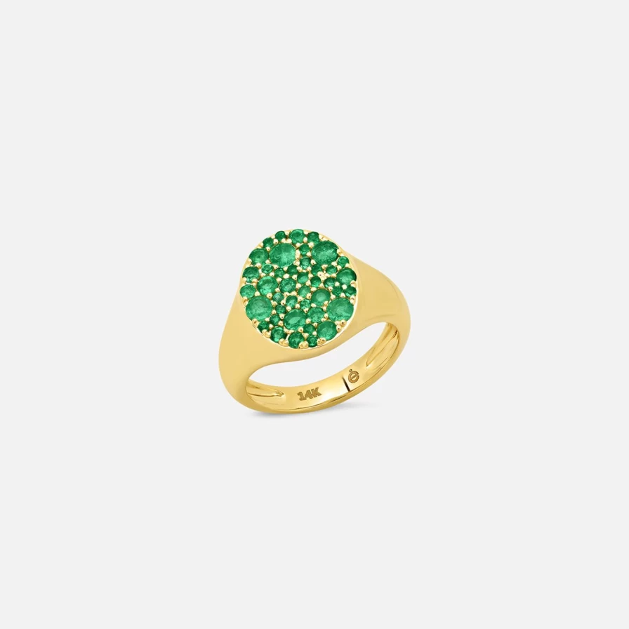 Eriness Emerald Signet Pinky Ring - Genuine Green Gemstone Gold Pinky Ring for Women & Men