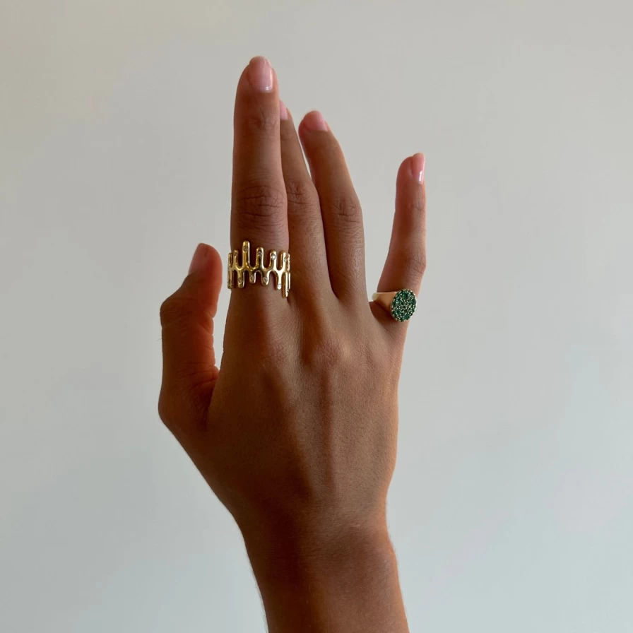 Eriness Emerald Signet Pinky Ring - Genuine Green Gemstone Gold Pinky Ring for Women & Men