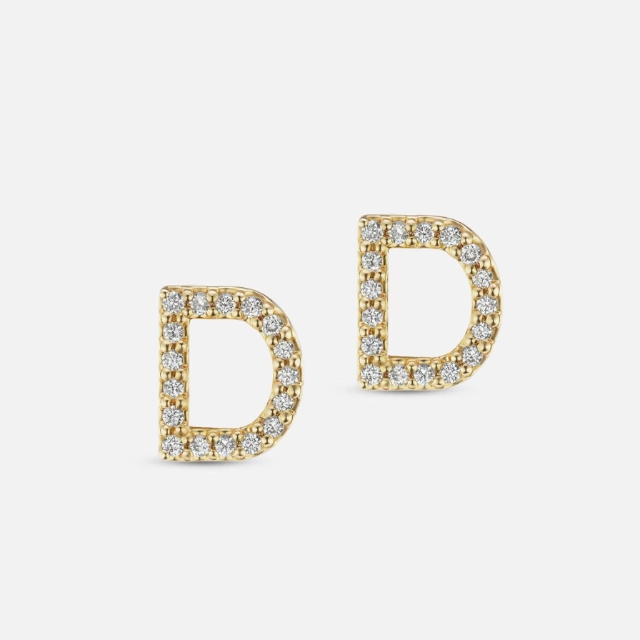 The Gild 14K Gold Diamond Initial Earrings - Personalized Letter Studs for Women