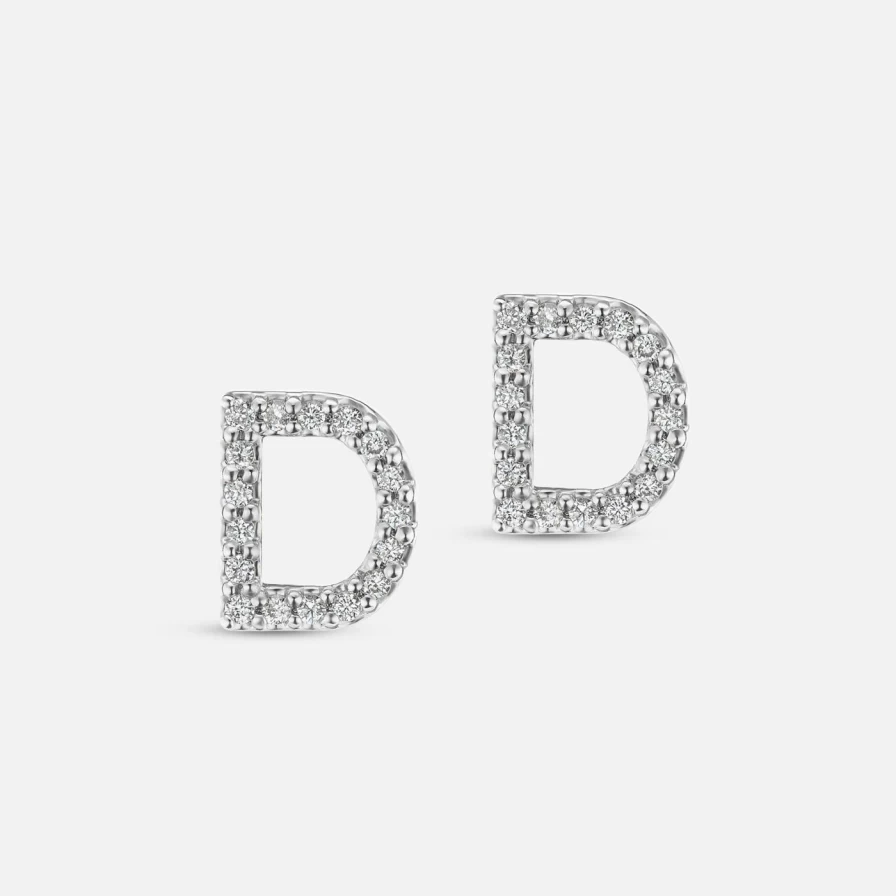 The Gild 14K Gold Diamond Initial Earrings - Personalized Letter Studs for Women