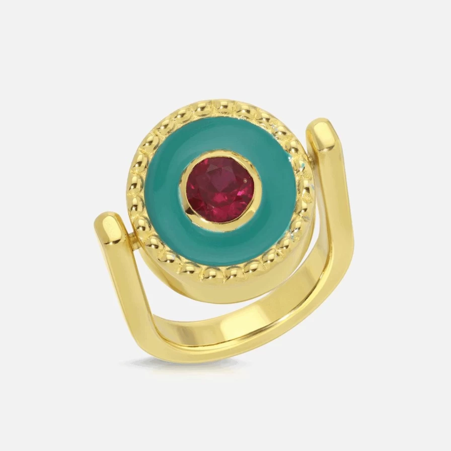 Monbouquette Reversible Fuchsia Gold Pinky Ring - Two-Tone Adjustable Coin Ring for Women