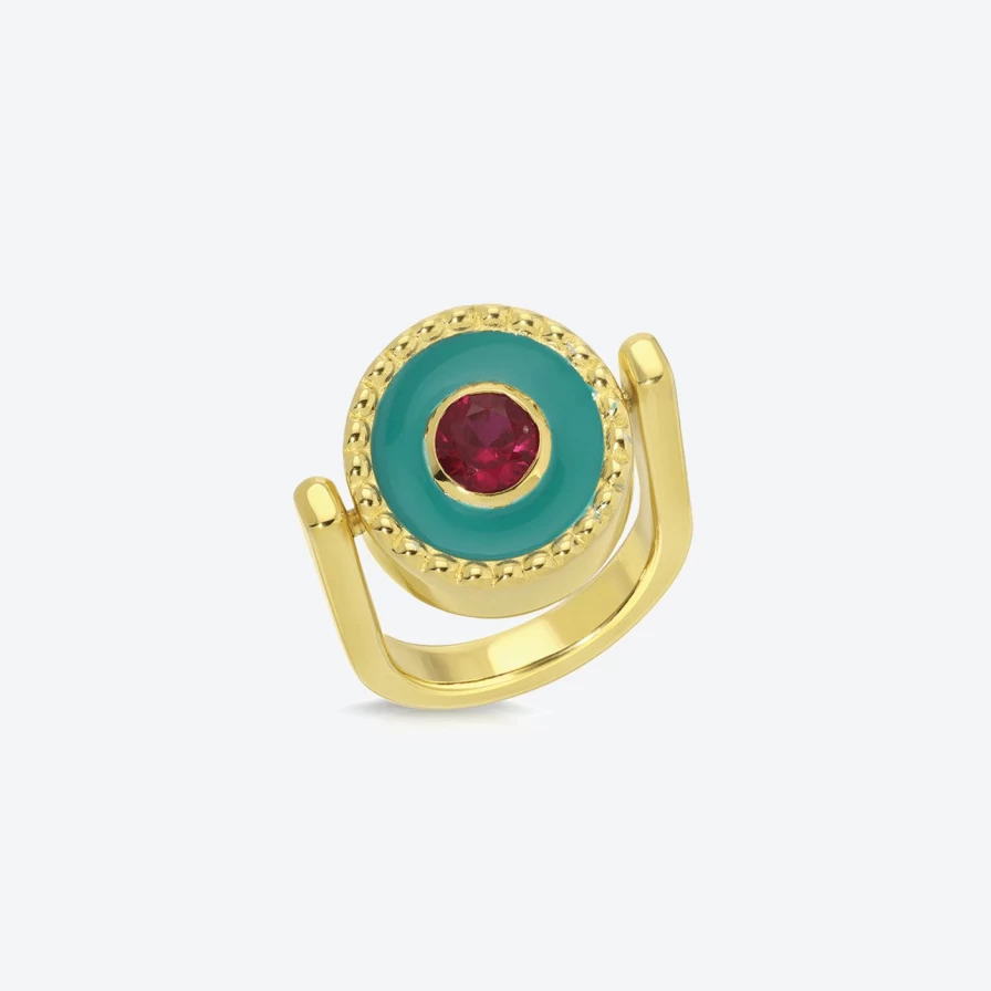 Monbouquette Reversible Fuchsia Gold Pinky Ring - Two-Tone Adjustable Coin Ring for Women