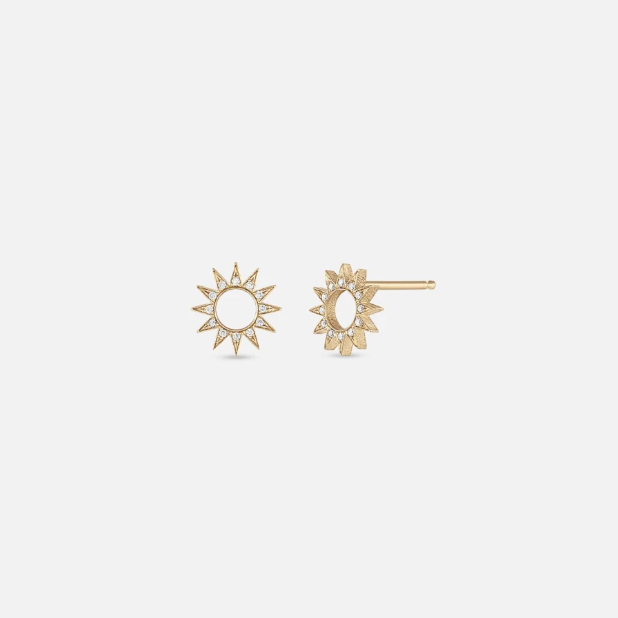 14K Yellow Gold Pave Diamond Stud Earrings by EMBLM Fine Jewelry | Sparkling Spur Design