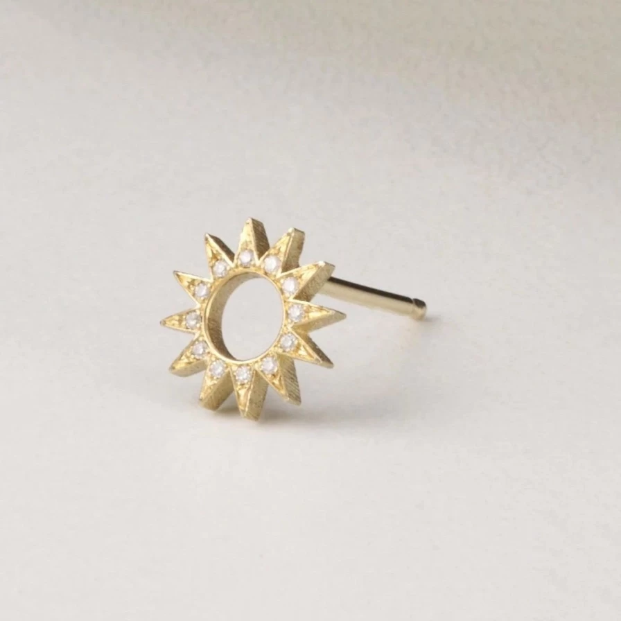 14K Yellow Gold Pave Diamond Stud Earrings by EMBLM Fine Jewelry | Sparkling Spur Design