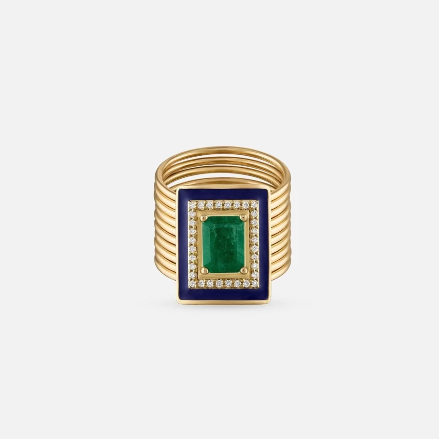 Eden Presley Emerald and Diamond Vintage Harem Ring for Women