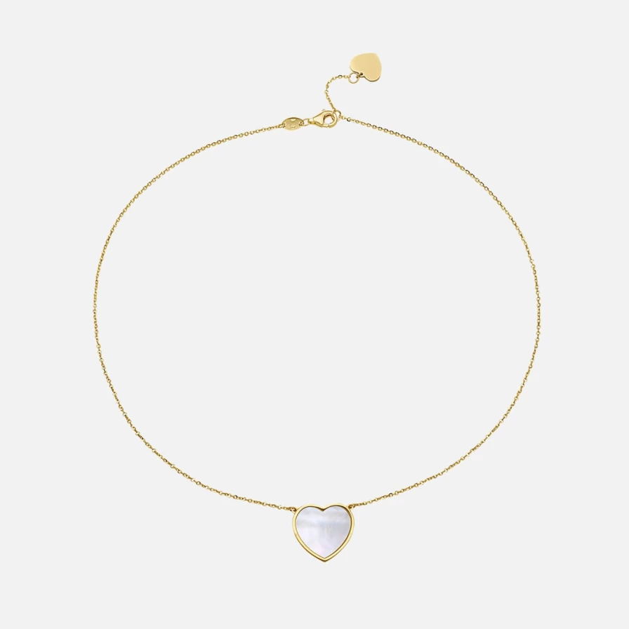 Lionheart Mother of Pearl Inlay Heart Pendant Necklace - Elegant Jewelry Gift for Women
