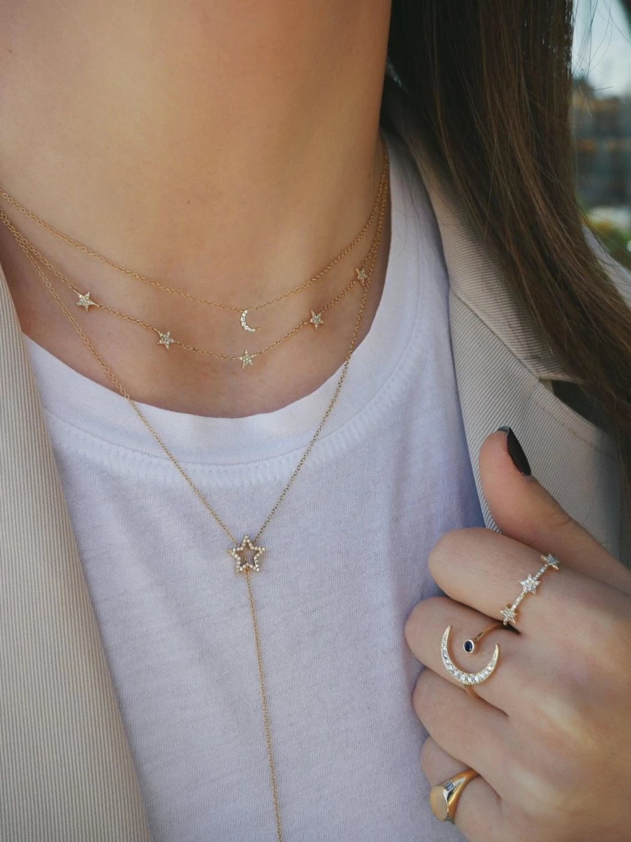 EF Collection Yellow Gold Diamond Moon Choker Necklace