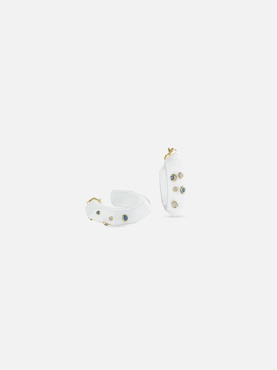 Bleecker & Prince White Onyx Facet Hoops – Elegant Gemstone Earrings for Women