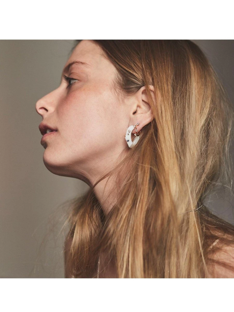 Bleecker & Prince White Onyx Facet Hoops – Elegant Gemstone Earrings for Women