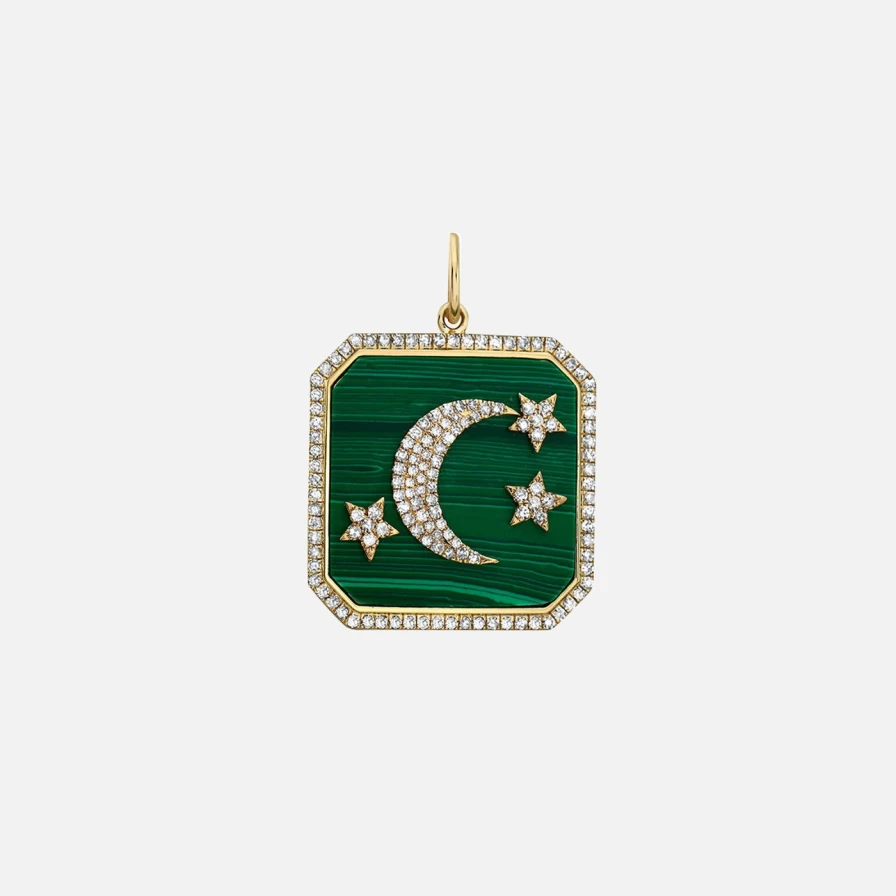 Lionheart Ayla Malachite Green Moon and Stars Charm Pendant - Handmade Gemstone Jewelry