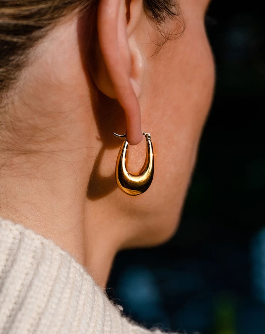 Christina Caruso Gold Plated Thick Hoop Earrings - Classic Chunky Hoops for Women