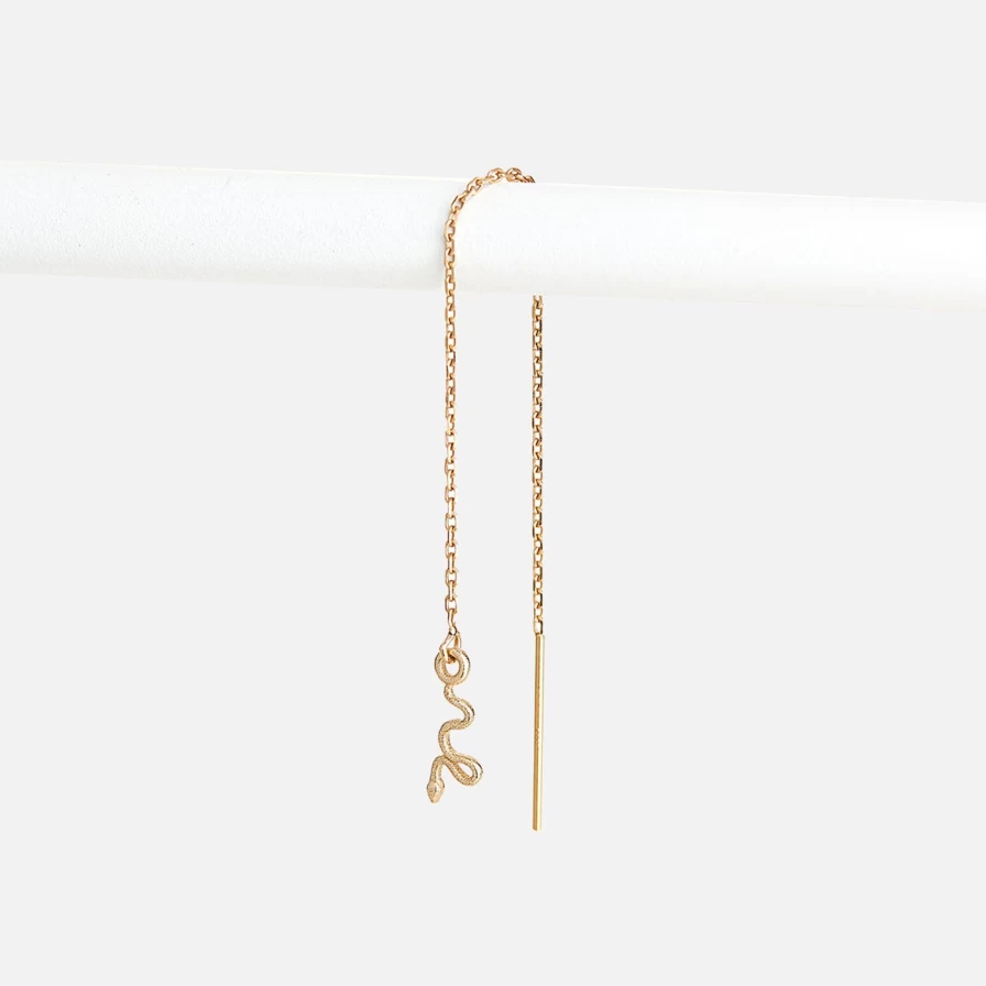Talon Jewelry Tiny Snake Threader Earrings - Minimalist Dainty Gold Stud Hoop