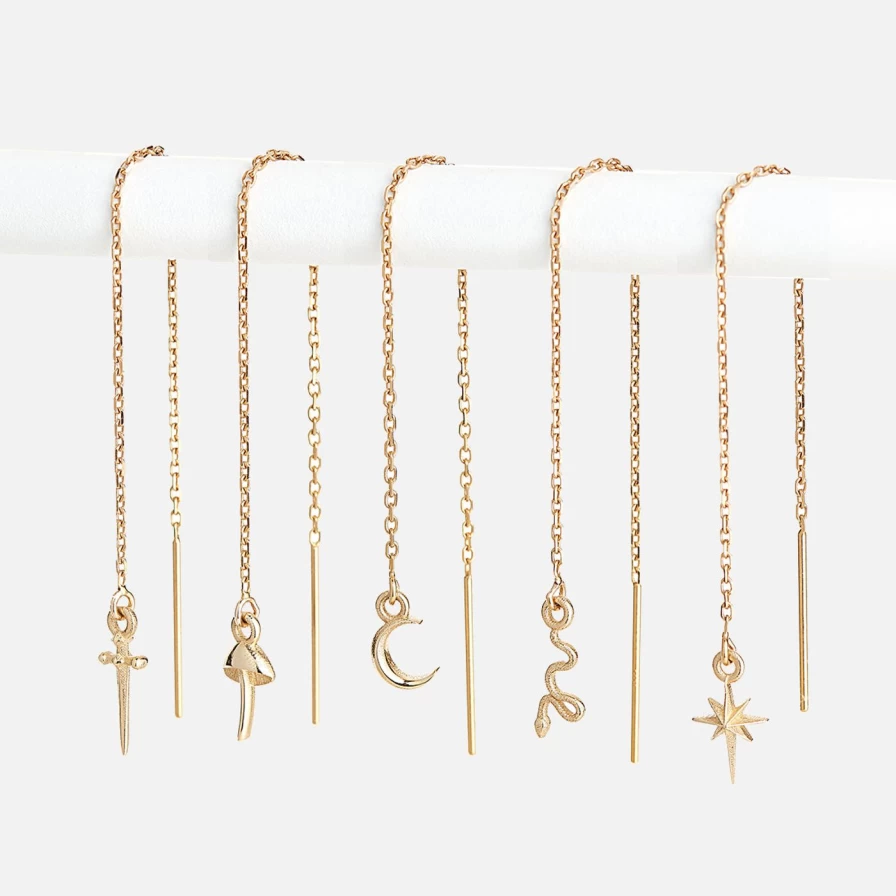 Talon Jewelry Tiny Snake Threader Earrings - Minimalist Dainty Gold Stud Hoop