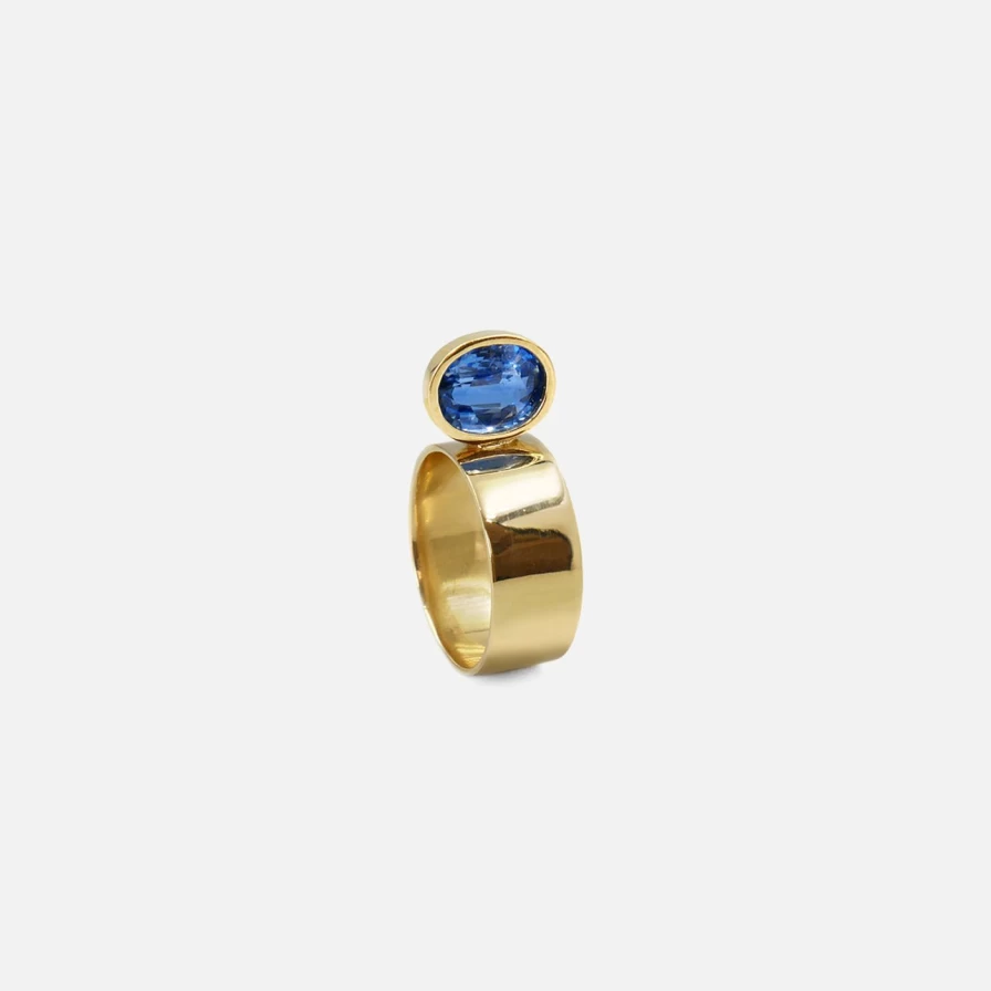 Leslie Paige Jewelry Oval Blue Himalayan Kyanite Perched Setting Ring