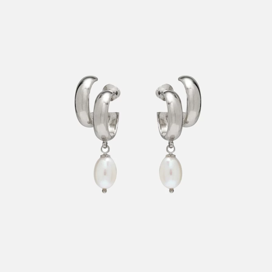 Lady Grey Sterling Silver Pearl Stackable Hoop Earrings