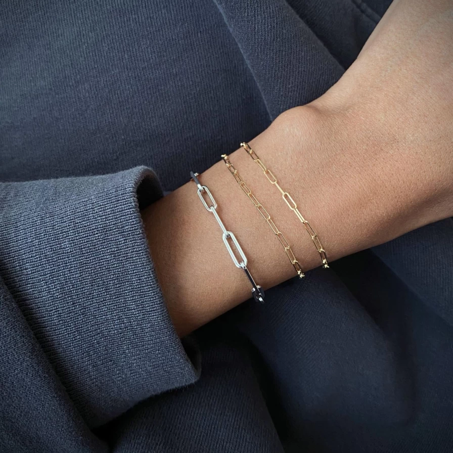Noor Shamma Delicate Yellow Gold Paperclip Bracelet - Minimalist Thin Chain Link Bangle