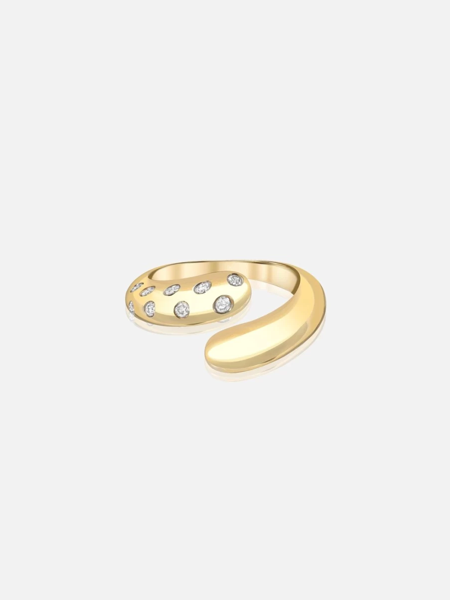 Stacy Nolan Yellow Gold Petal Wrap Ring with Scattered Diamonds - Elegant Floral Design Jewelry