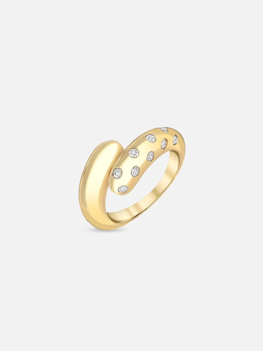 Stacy Nolan Yellow Gold Petal Wrap Ring with Scattered Diamonds - Elegant Floral Design Jewelry